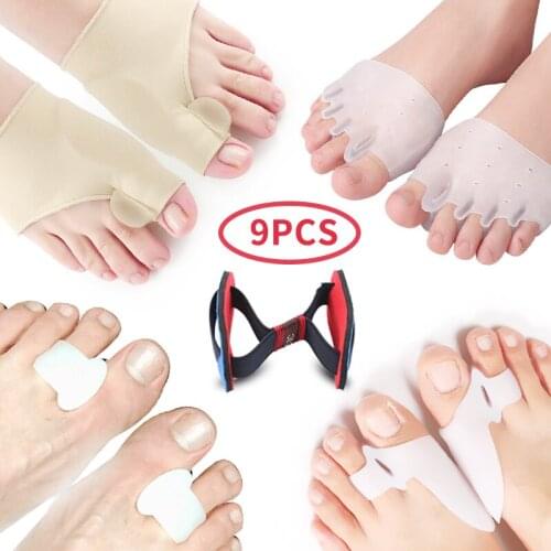 9Pcs Silicone Toes Separator Forefoot Insoles Relieve Pain Thumb Corrector Straightener Hallux Valgus Corrector Bunion Orthotics