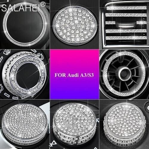 Car Crystal Diamond Interior Multimedia Buttons Cover Knob Steering Wheel Air Outlet for Audi A3 S2 Q2L Auto Accessories Sticker