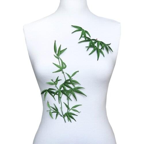 Bamboo Embroidery Patch Embroidered Patches For Clothing Appliques Parches Para La Bordados Leaf Applique Iron On AC1572