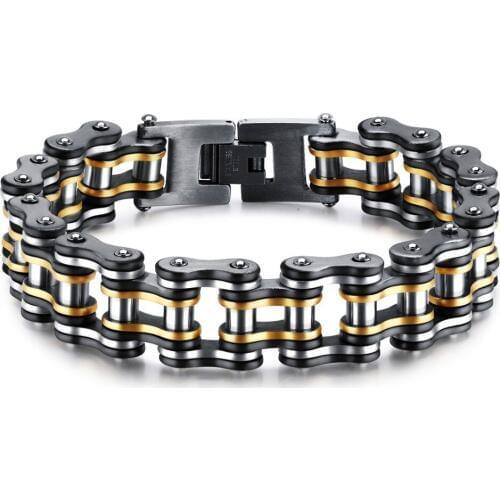 Granny Chic Men Bike Chain Bracelet Stainless Steel Biker Bicycle Motorcycle Link Chain Punk Heavy Jewelry 15mm Wide