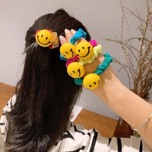 Children Smiley Toy Hair Ropes Elastic Hair Bands For Girl Candy Color Cute Smile Cartoon Hair Accessories Headband Hair Band