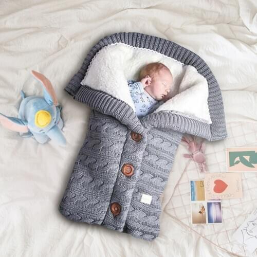 Baby Winter Warm Sleeping Bag Knitted Button Wrapped Blanket Thickening Newborn Stroller Quilt Gift