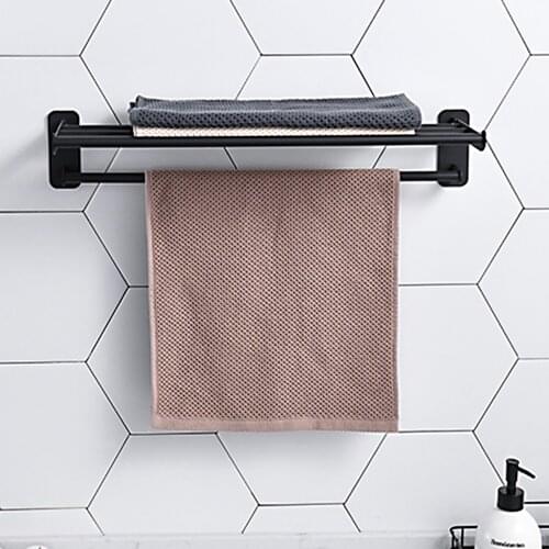Nail-free Bath Towel Holder Multifunctional Wall-mounted Towel Rack SS Bathroom Towel Storage Rack Bathroom Storage Organizer