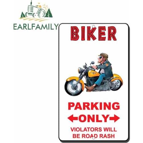EARLFAMILY 13cm x 7.9cm Biker Parking Only Violators Will Be Road Rash Bumper Motorcycle Laptop Car Stickers Vinyl Fine Decals