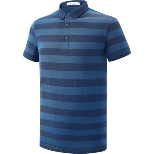 G8202 Office Casual Striped Golf T Shirt With Turn Down Collar 170gsm Cotton Polyester Yarn Dyed Short Sleeved Clothing For Men