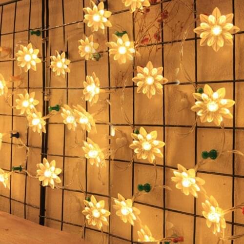 220V 10/20M Lotus Flowers Fairy String Light Christmas Flower Fairy Garland For Outdoor Wedding Villa Party Holiday Club