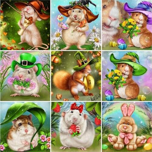 HUACAN Diamond Painting Mouse Full Square Round New Arrival 5D DIY Diamond Embroidery Animal Handicraft Halloween Decoration