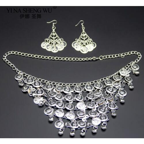 Belly Dance Necklace Earrings Gold Silver Indian Belly Dancing Accessories 3pcs Set Women Set Belly Dance Accessory Wholesale