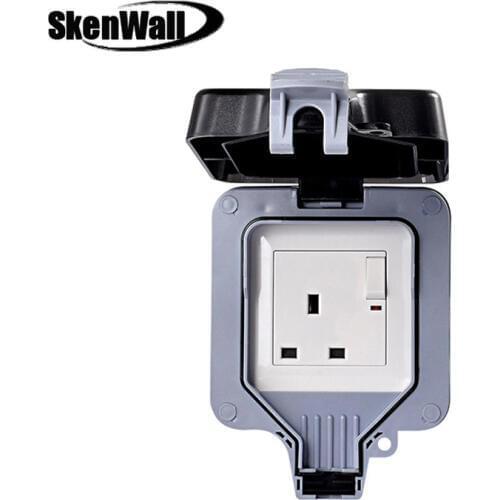 IP66 Weatherproof Waterproof Outdoor Wall Power Socket 13A UK Standard Electrical Outlet Grounded AC 110~250V