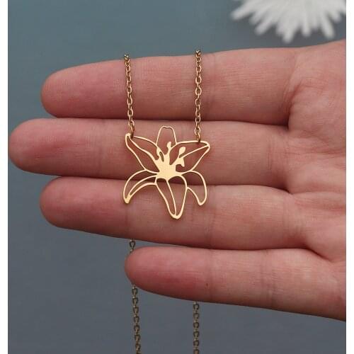 Dainty Lily Flowers Pendant Necklace Wedding Gift Stainless Steel Jewelry Collar Gold Chain Choker Necklaces For Women