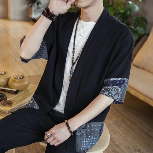 Yukata Kimono Japones 2019 Summer Chinese Style Shirt Kimono Cardigan Men Samurai Costume Haori Japanese Pajamas Mens FF2058
