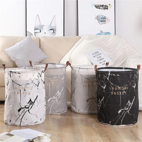Canvas Folding Laundry Baskets Nordic Marbling Pattern Dirty Clothes Hamper Storage Basket Toys Sundries Organizer 40*50cm 1PC