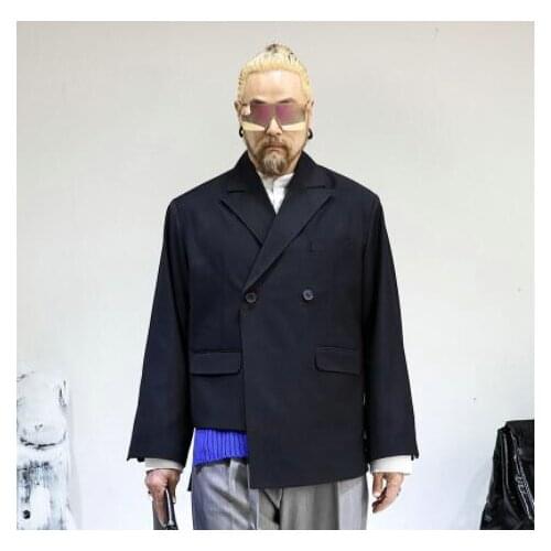 Big fashion mens new asymmetric double breasted loose fashion one piece long sleeve suit suit