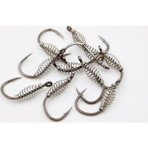 10pcs/lot Spring High Carbon Steel Barbed Fish Hook 3#-15# Swivel Carp Explosion Hooks Jig Fly Fishing Hook Fishing Accessories