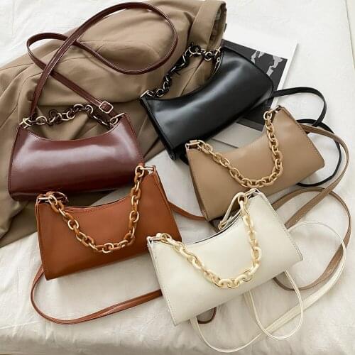 Fashion Chain Solid Color Messenger Bag Women Vintage Shoulder Handbag Purse Party Commuter Street Portable Travel Clutches