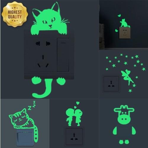 Cartoon Luminous Switch Sticker Glow in the Dark Cat Sticker Home Decoration Removable Wall Decals Valentine Party Wall Decor