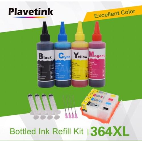 Plavetink 100ml Printer Ink Refill Kit + Refillable Ink Cartridge For HP 364 Photosmart Wireless B109a B109d B109f B109n Printer