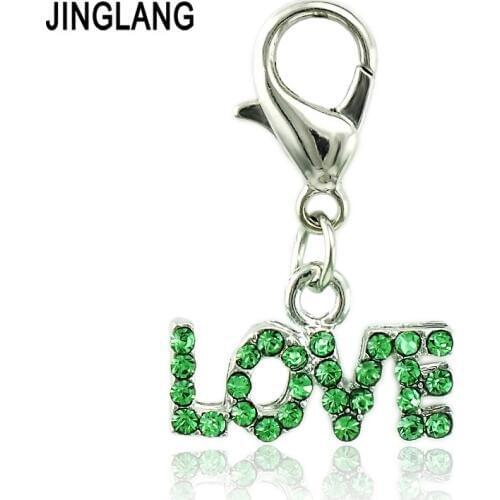 JINGLANG Wholesale Charm With Lobster Clasp Dangle Rhinestone Letter LOVE Pendants DIY Charms For Jewelry Making Accessories