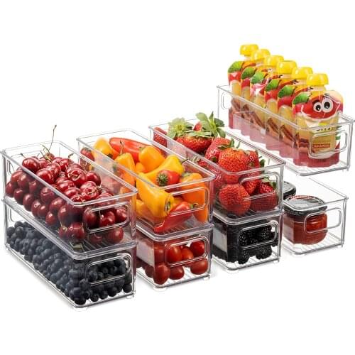 Refrigerator Organizer Bins Stackable Fridge Organizers Pantry Cutout Handle Clear Plastic Food Storage Bin Rack Dropshipping