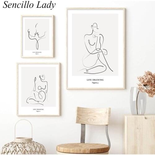 Beige Line Drawing Kiss Poster Nordic Abstract Woman Painting Minimalist Canvas Art Print Decorative Picture Modern Home Decor