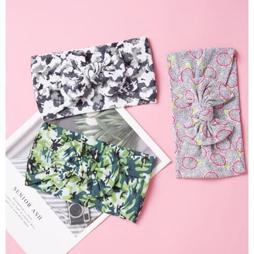 25pc/lot 2020 New Floral Camo Prints Bows Wide Nylon Turban Headwraps,Leopad Print Nylon Headbands for Children Girls Headwear