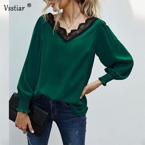 Long Sleeve Elegant Lace Blouse Women Sexy V Neck Plus Size Green Shirts 2021 New Fashion Casual Office Work Female Tops