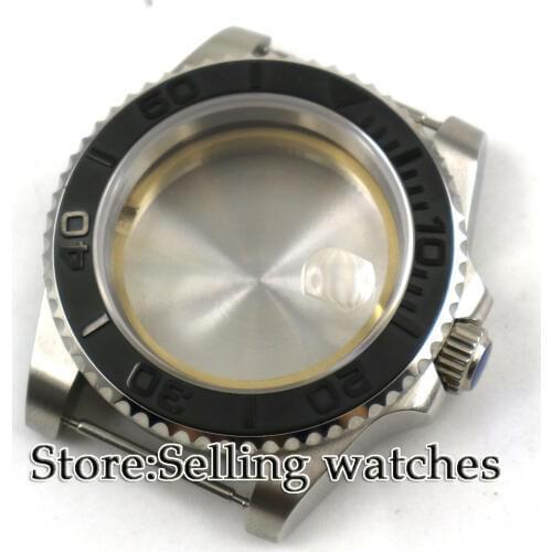 40mm parnis Sapphire Glass Date Rotaating black Ceramic Bezel Steel Watch Case fit 2836 movement