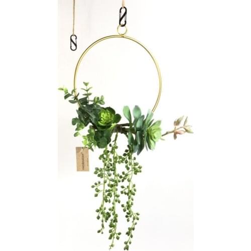 Wall Hanging Geometric Metal Wire Wreath Hoop Frame Succulent Plants Artificial Flower Garland Wedding Party Decoration