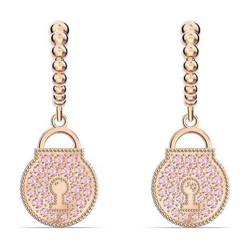 SWA 1:1 Elegant Rose Gold Color Heart Lock Earrings Women fashion