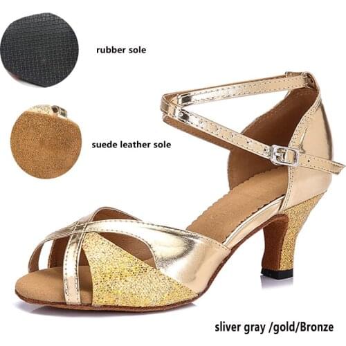 Woman glitter latin dance shoes gold soft sole ballroom salsa dancing shoes for wedding party women rubber soles summer sandals