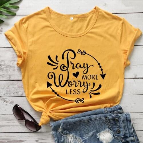 Pray More Worry Less T-shirt Christian shirts Religious Faith Shirt 100%cotton women summer casual tees grunge aesthetic tops
