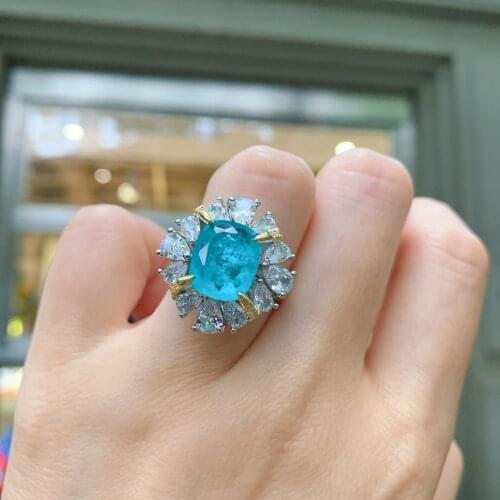 QTT Stunning Paraiba Tourmaline Gemstone Womens Ring 925 Sterling Silver Finger Ring Ladies Women Jewelry 2021 Trend