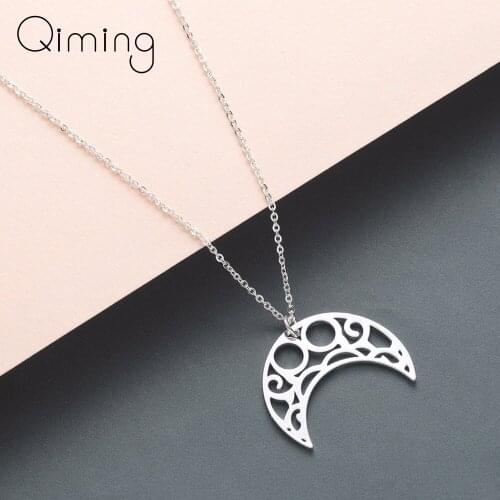 Ethnic Crescent Moon Pendant Necklace For Women Origami Hollow Lovers Birthday Gift Gold Silver Necklaces