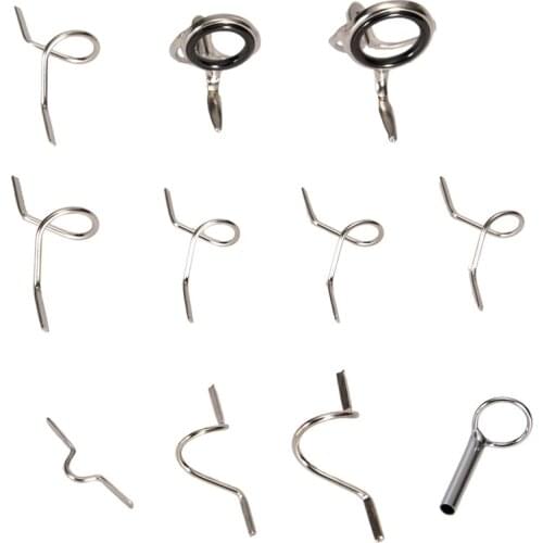 11Pcs Tip Hook Fly Fishing Accessory Fishing Guide Ring Stainless Steel Integrated Raft Pole Double Foot Guide Ring