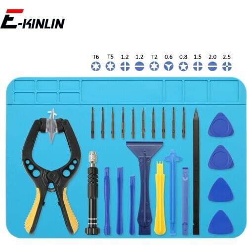 24 in 1 Suction Cup Sucker Pliers Spudger Pry Crowbar Shovel Blade Knife Torx Cross Screw Bolt Screwdriver Bit Soldering Pad Mat