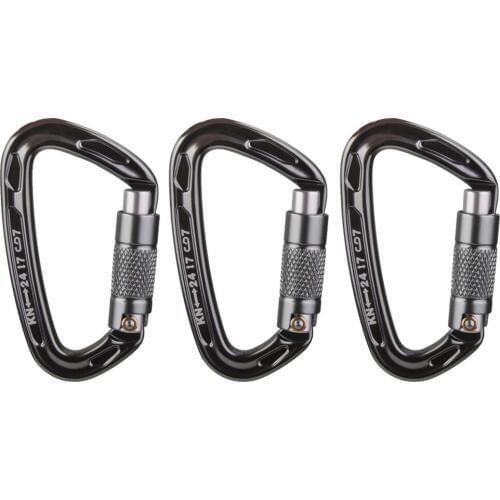 3 Pcs 24KN Aluminum Self-locking Carabiner D-Ring Keychain Survival Safety Equipment for Outdoor Camping Gear Climbing Acces