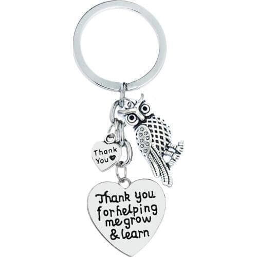 36PC Thank You For Helping Me Grow & Learn Keyrings Owl Pendant Thank You Love Heart Charm Keychains Teachers Day Gifts Jewelry