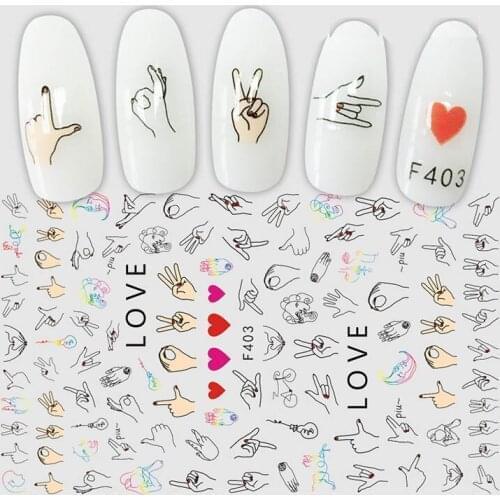 Nail Sticker 3D Nails Slider Decals Gesture Love Design Nail Art Decoration Manicure Adhesive Foil Wraps Pegatinas Polish