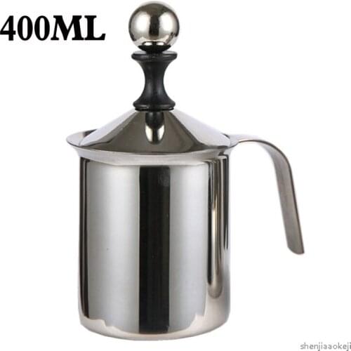 400ML Manual Milk Frother Stainless Steel Double Milk Creamer Milk Foam Mesh Coffee Foamer Creamer for caffee,milkshake 1pc