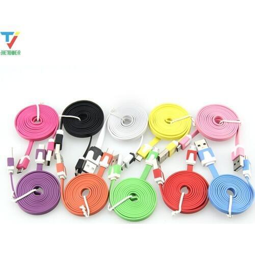 500pcs/lot 1m 2m 3m 3 6 10 Ft 8 pin Flat Noodle Sync Charge Colorful Data USB Cable for iPhone Micro USB 5pin for samsung huawei