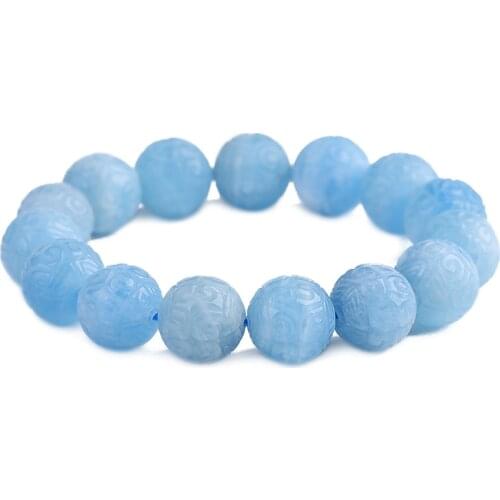 Aquamarine /rose quartz/amethyst/red agate/ lapis round carved beads nature bracelet