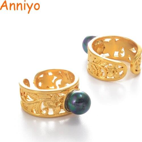 Anniyo Hawaiian Flowers & Black Pearl Rings Women Gold Color Jewelry Guam Marshallese Ring Chuuk Micronesia Kiribati #235806