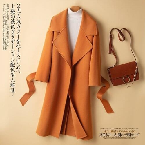 White orange double-sided cashmere coat womens mid autumn and winter long knee loose wool young popular wool coat