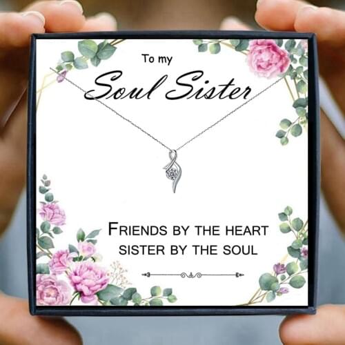 Crystal Pendant Necklace for Women To My Sister Best Card Wishes Birthday Sister Gift Statement Necklaces Jewelry Christmas