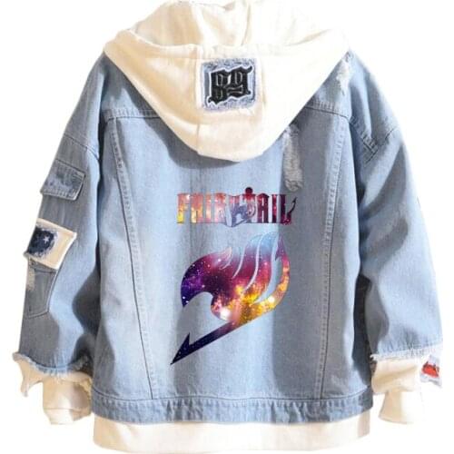 Autumn And Winter men Women Denim Jacket 2019 Vintage Harajuku Fairy Tail hoodie Anime Female Jeans Coat new