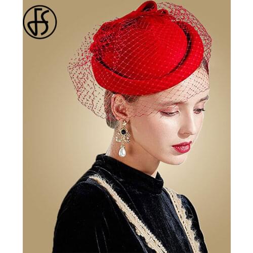 FS British Wedding Fascinator Wool Felt Pillbox Hat Veil Ladies Women Church Party Derby Winter Hats Bow Fedoras