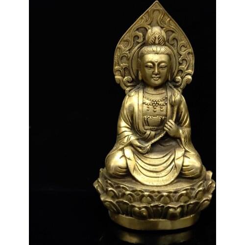 Chinese Antique Brass Guanyin Buddha Model Statue Xuan De W Mark