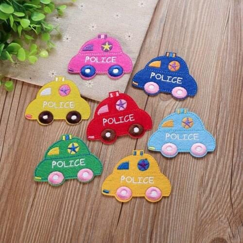 Classic fashion cute cartoon police car car multi-color childrens clothes pants decoration patch hole embroidery logo