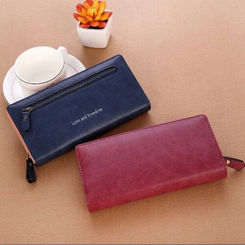 Big Capacity Womens Wallets Dull Polish Leather Wallet Double Zipper Day Clutch Purse Wristlet Coin Purse Card Holder Wallet