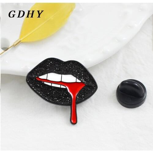 GDHY Fashion Black Lips Brooch Sexy Black Lips Enamel Pin Brooch Button Shirt Denim Collar Badge Women Girls Statement Jewelry